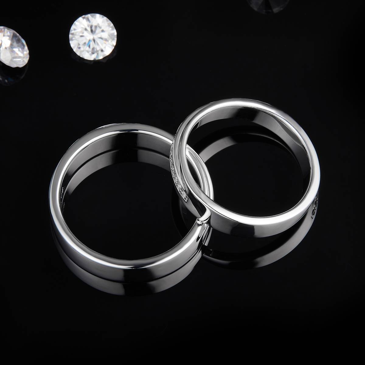 S925 Silver Plated Platinum Couple's Ring Customized Selection, Accessory Stone Moissanite Diamond 0.2ct