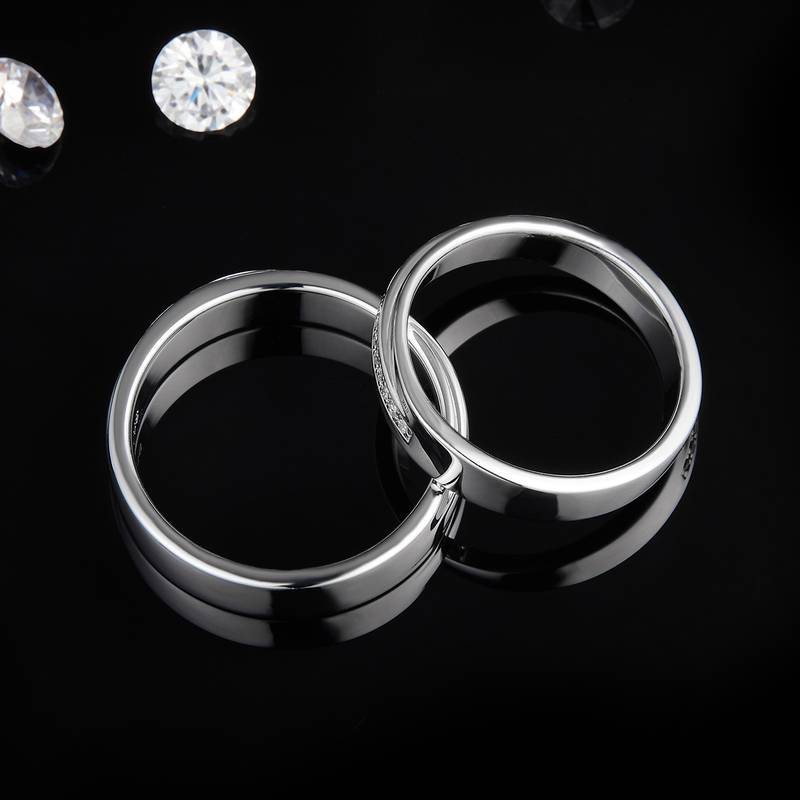 S925 Silver Plated Platinum Couple's Ring Customized Selection, Accessory Stone Moissanite Diamond 0.2ct