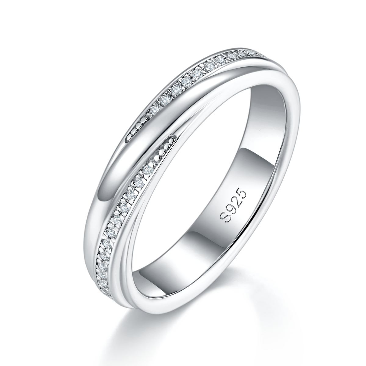 S925 Silver Plated Platinum Couple's Ring Customized Selection, Accessory Stone Moissanite Diamond 0.2ct