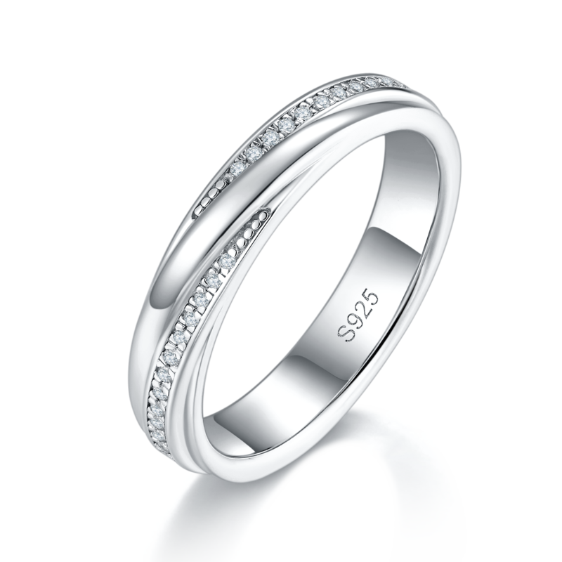 S925 Silver Plated Platinum Couple's Ring Customized Selection, Accessory Stone Moissanite Diamond 0.2ct
