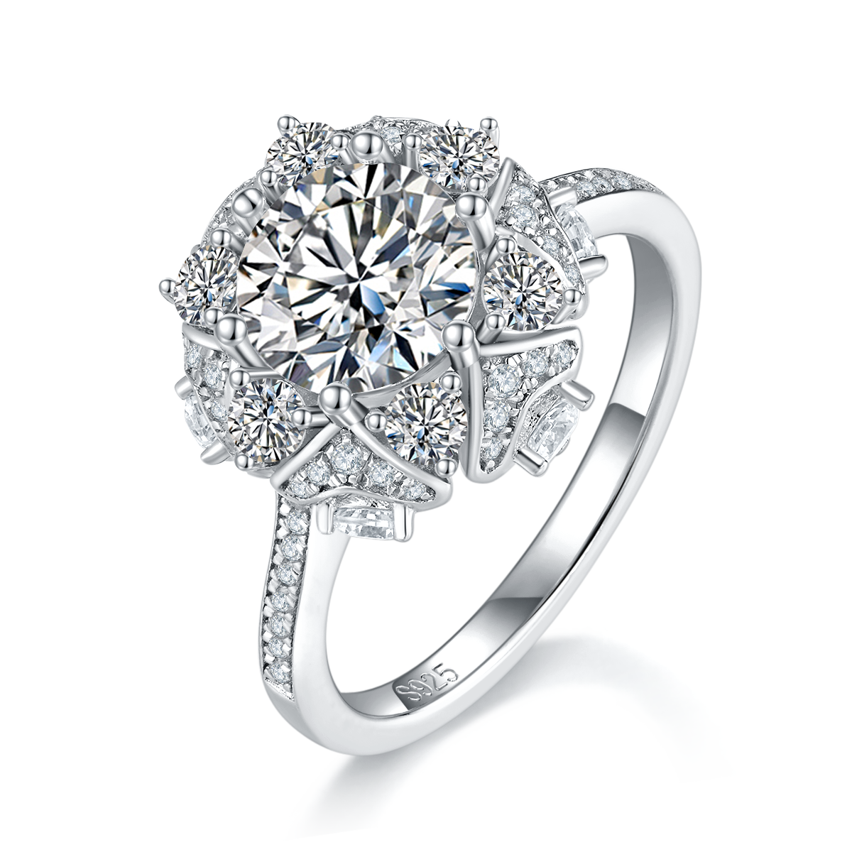Luxury Snowflake Women's Ring S925 Silver Plated Platinum Customized Selection Main Stone Moissanite Diamond 1.5ct/Secondary Stone High Carbon Diamond