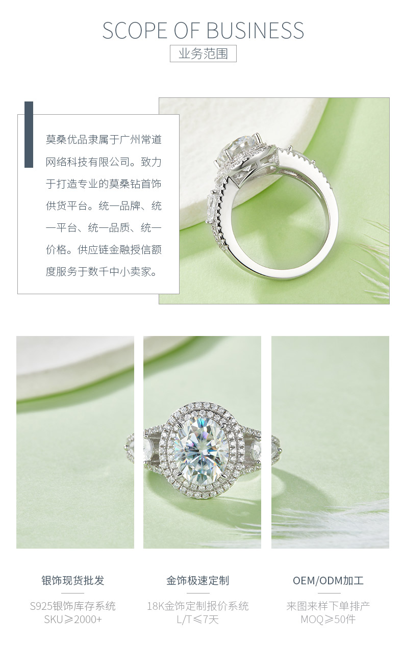 R240321015款S925银镀18K白金蛋形莫桑钻女戒8*10mm/3.0CT - 3