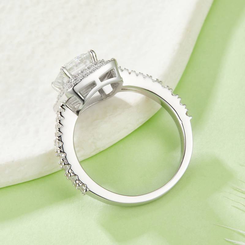 R240325004款S925银镀18K白金祖母绿形MoissaniteWomen's Ring9*7mmmm/3.0ct