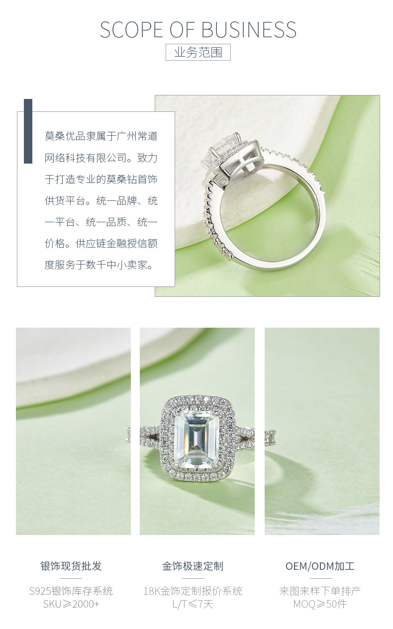 R240325004款S925银镀18K白金祖母绿形莫桑钻女戒9*7mm/3.0CT - 3