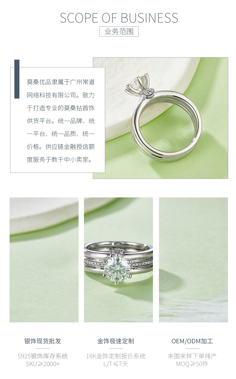 R750026款S925银镀18K白金圆形莫桑钻女戒1.0CT - 3