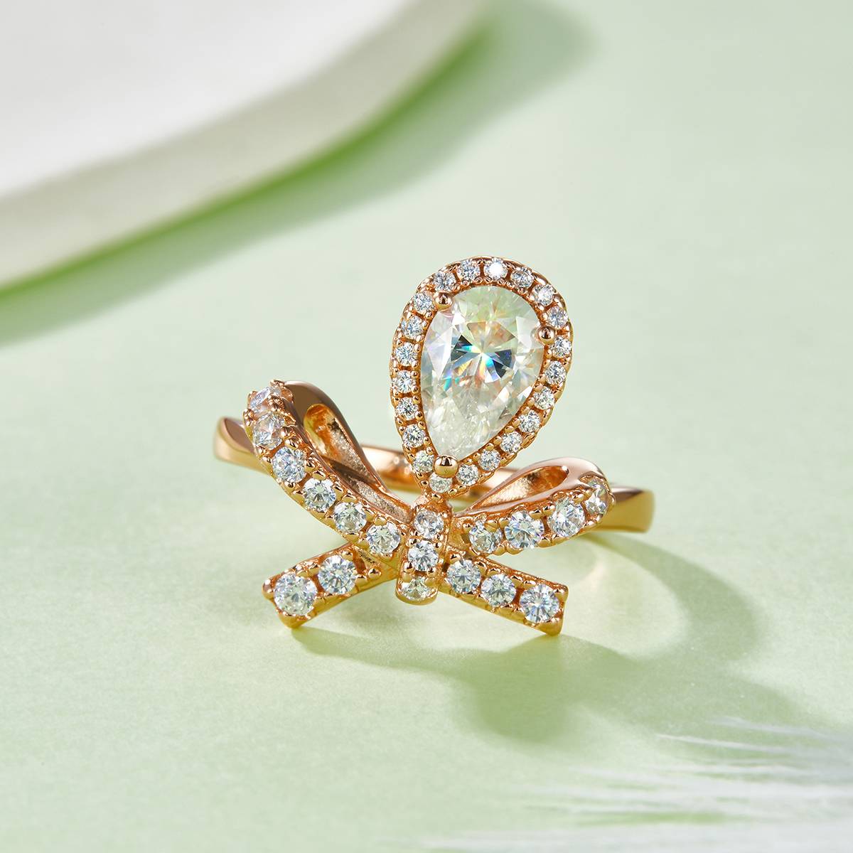 R221126024款S925银镀18K金梨形MoissaniteWomen's Ring8*5mmmm/1.0ct