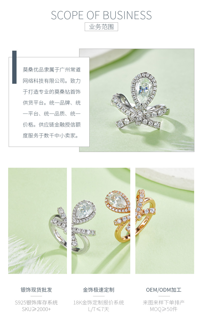 R221126024款S925银镀18K金梨形莫桑钻女戒8*5mm/1.0CT - 3