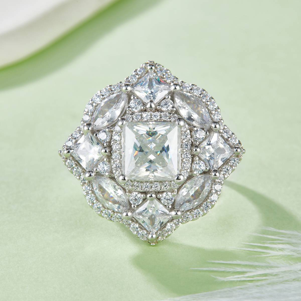 R230320044款S925银镀18K白金公主方Moissanite2.0ctWomen's Ring/Pendant两用款