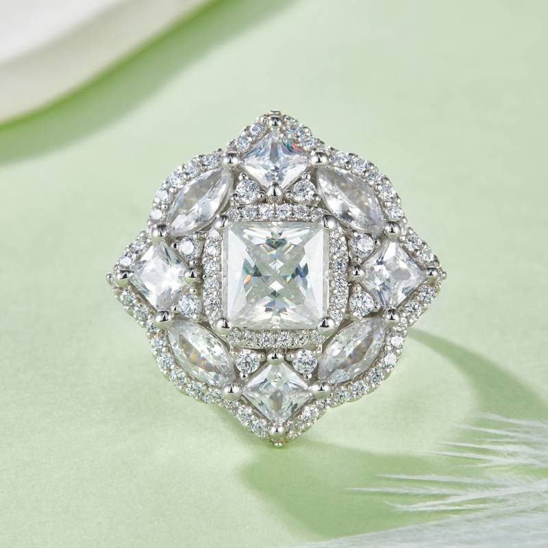 R230320044款S925银镀18K白金公主方Moissanite2.0ctWomen's Ring/Pendant两用款