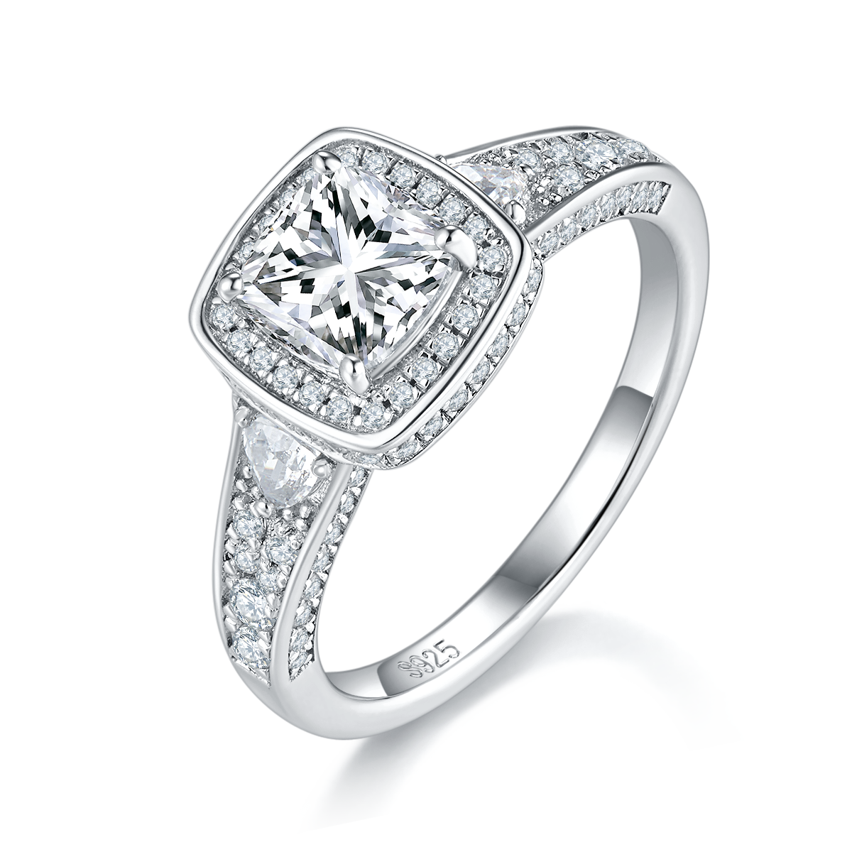 Pillow shaped luxury round bag women's ring S925 silver plated platinum customized selection main stone moissanite diamond 1.0ct/secondary stone high carbon diamond