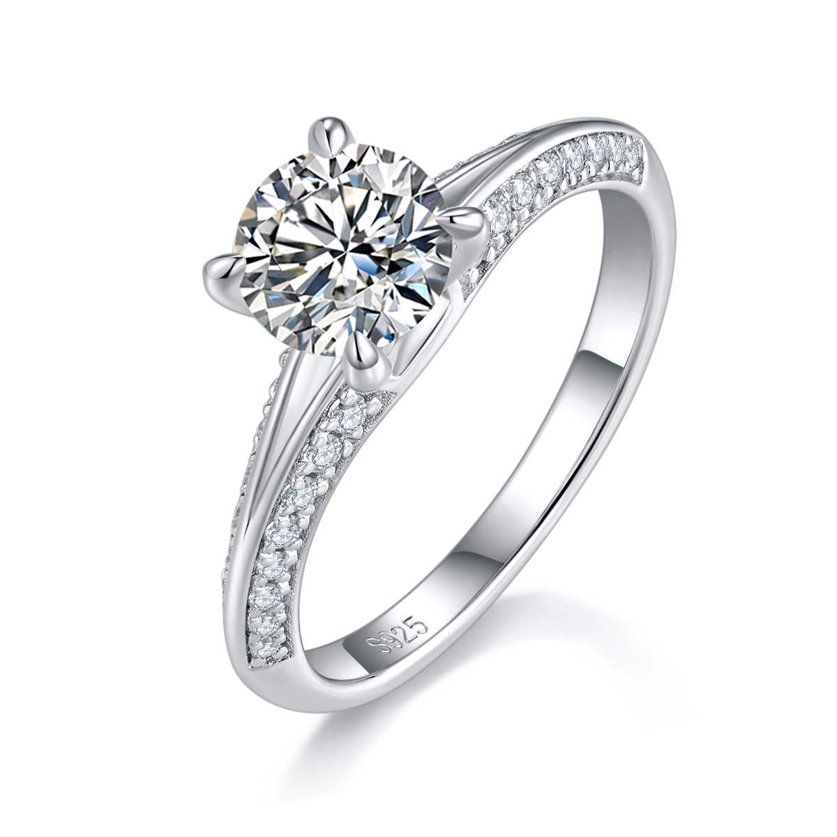Four Claw Micro Inlaid Women's Ring S925 Silver Plated Platinum Customized Selection Main Stone Moissanite Diamond 1.0ct/Secondary Stone High Carbon Diamond