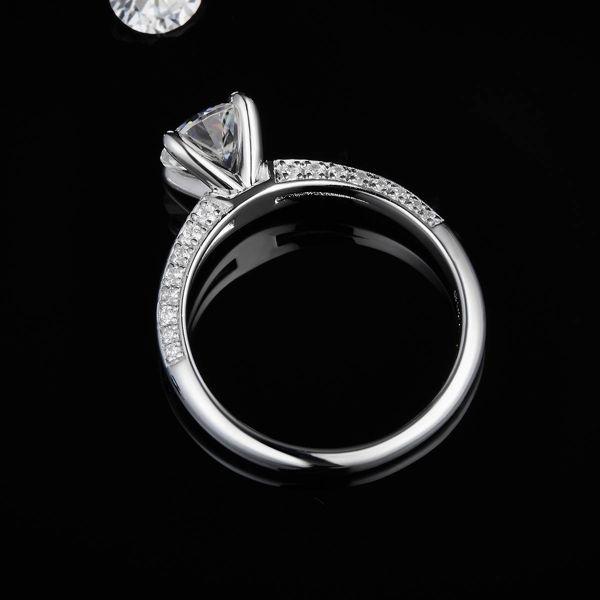 Four Claw Micro Inlaid Women's Ring S925 Silver Plated Platinum Customized Selection Main Stone Moissanite Diamond 1.0ct/Secondary Stone High Carbon Diamond