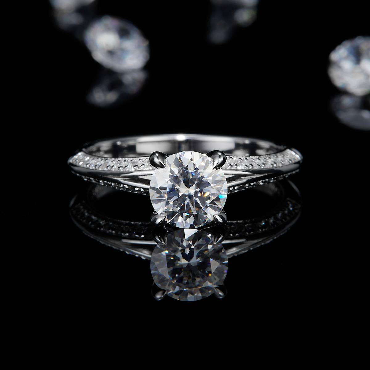 Four Claw Micro Inlaid Women's Ring S925 Silver Plated Platinum Customized Selection Main Stone Moissanite Diamond 1.0ct/Secondary Stone High Carbon Diamond