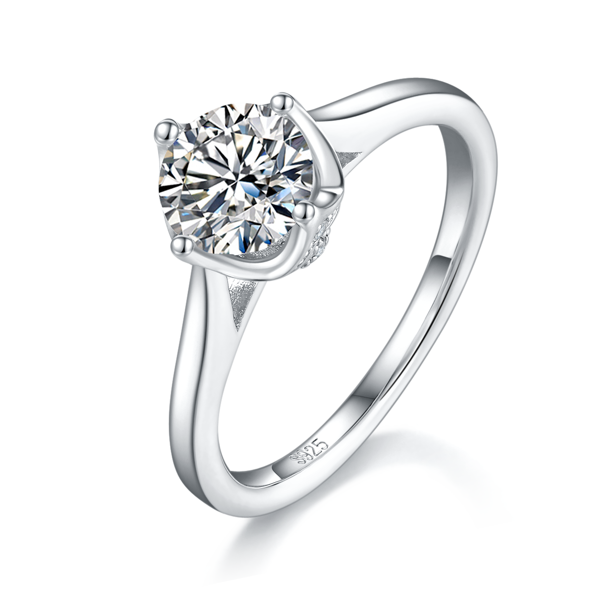 四爪女戒S925银镀白金定制选款主石莫桑钻1.0ct/副石高碳钻