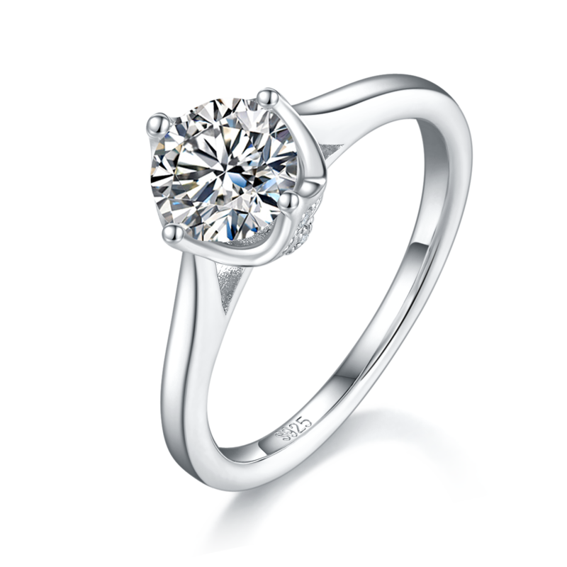 四爪女戒S925银镀白金定制选款主石莫桑钻1.0ct/副石高碳钻