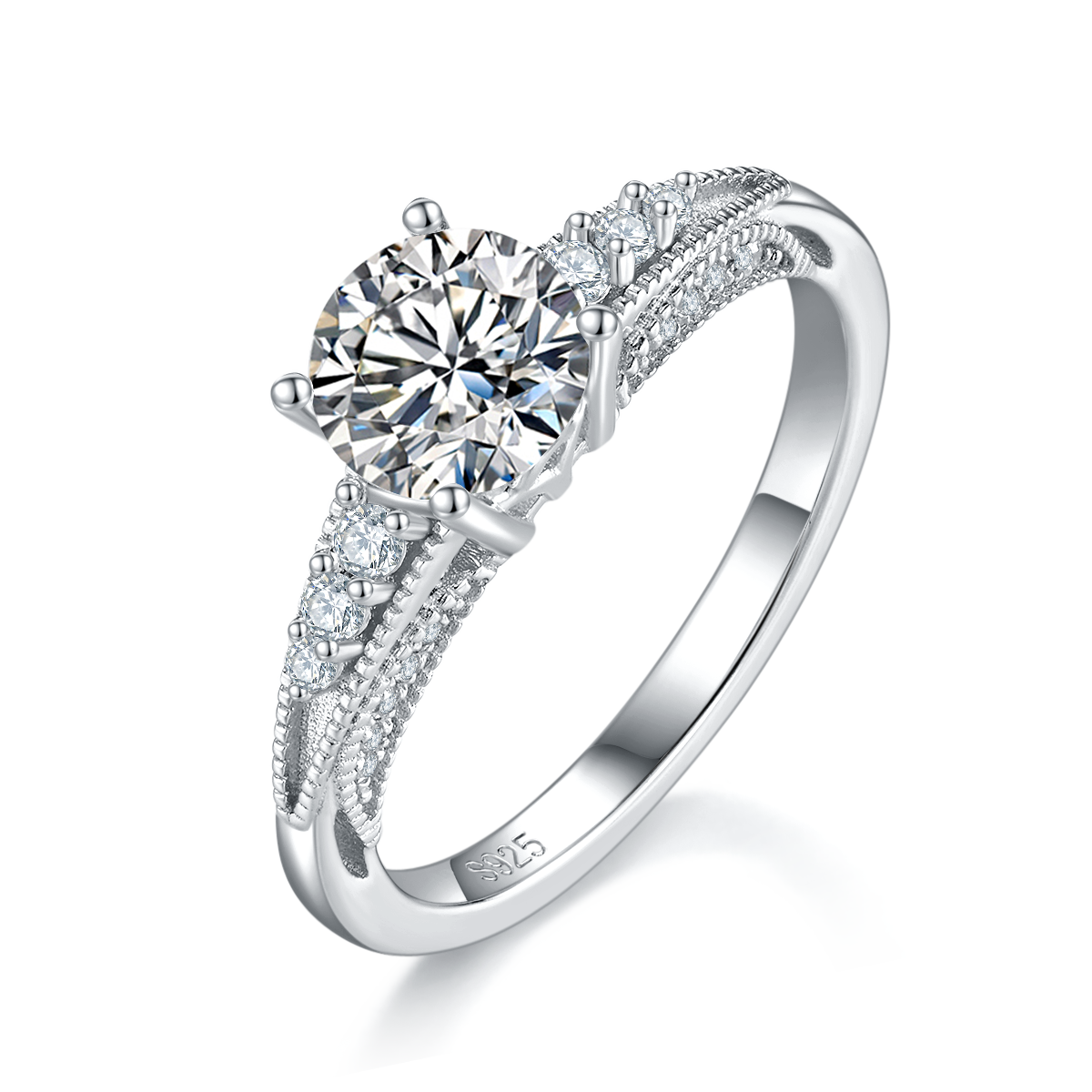 Single Head Women's Ring S925 Silver Plated Platinum Women's Ring Customized Selection Main Stone Moissanite Diamond 1.0ct/Secondary Stone High Carbon Diamond