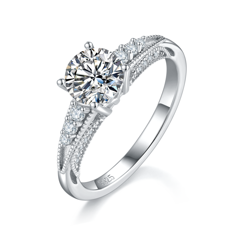 单头Women's RingS925银镀白金Women's Ring定制选款主石Moissanite1.0ct/副石高碳钻