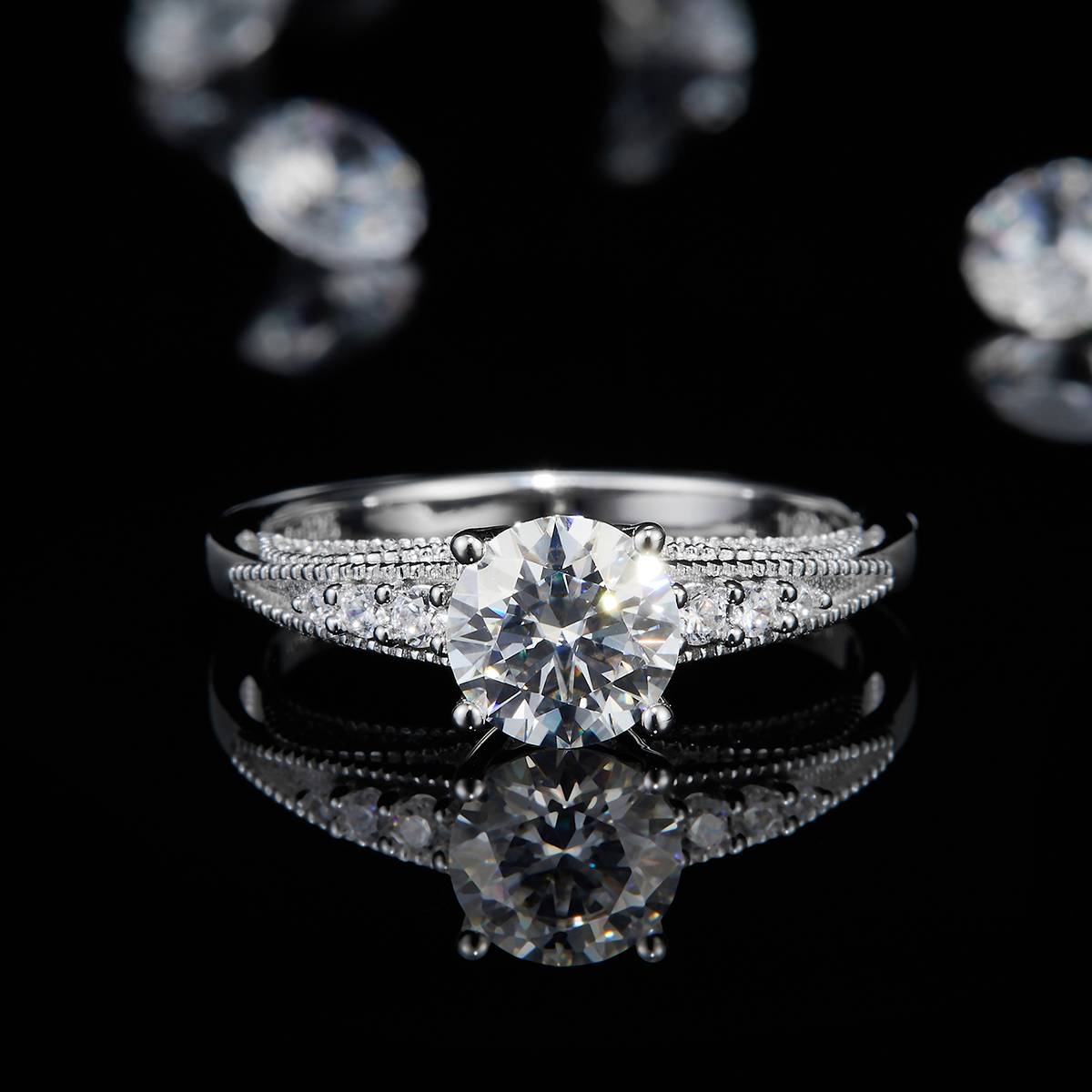 Single Head Women's Ring S925 Silver Plated Platinum Women's Ring Customized Selection Main Stone Moissanite Diamond 1.0ct/Secondary Stone High Carbon Diamond