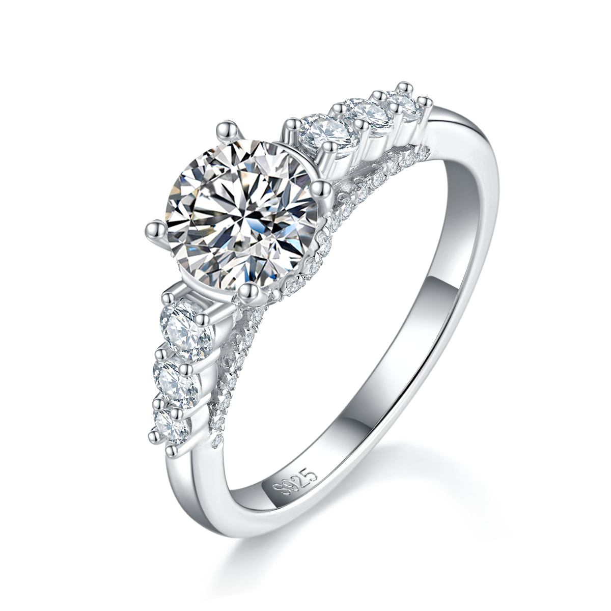 Single Head S925 Silver Plated Platinum Women's Ring Customized Selection Main Stone Moissanite 1.0ct/Secondary Stone High Carbon Diamond