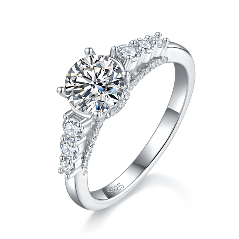 单头S925银镀白金Women's Ring定制选款主石Moissanite1.0ct/副石高碳钻