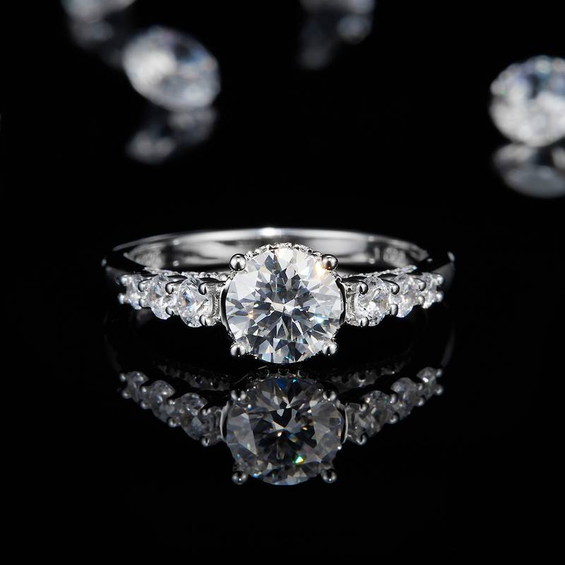 单头S925银镀白金Women's Ring定制选款主石Moissanite1.0ct/副石高碳钻