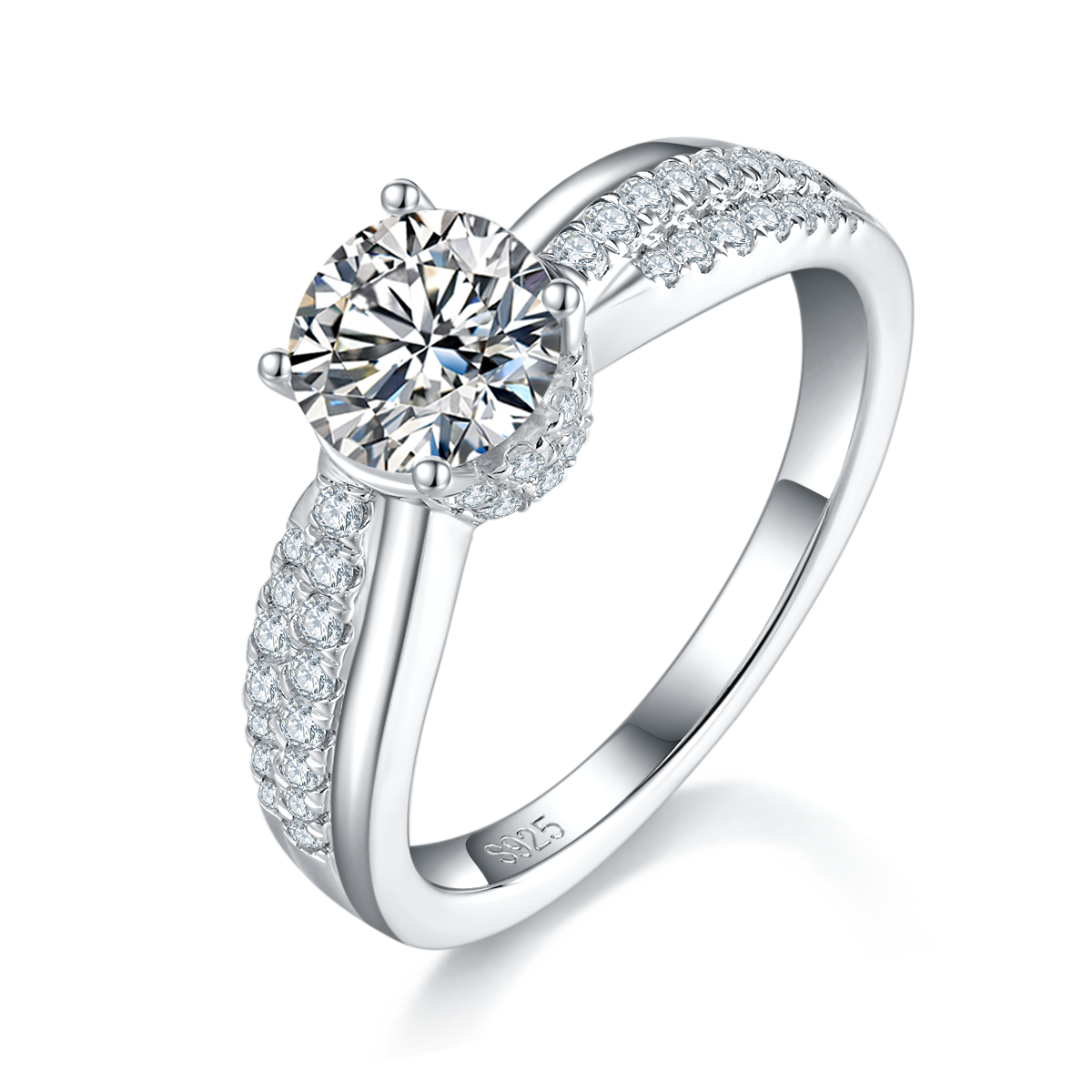 Single Head S925 Silver Plated Platinum Women's Ring Customized Selection Main Stone Moissanite  Diamond1.0ct/Secondary Stone High Carbon Diamond