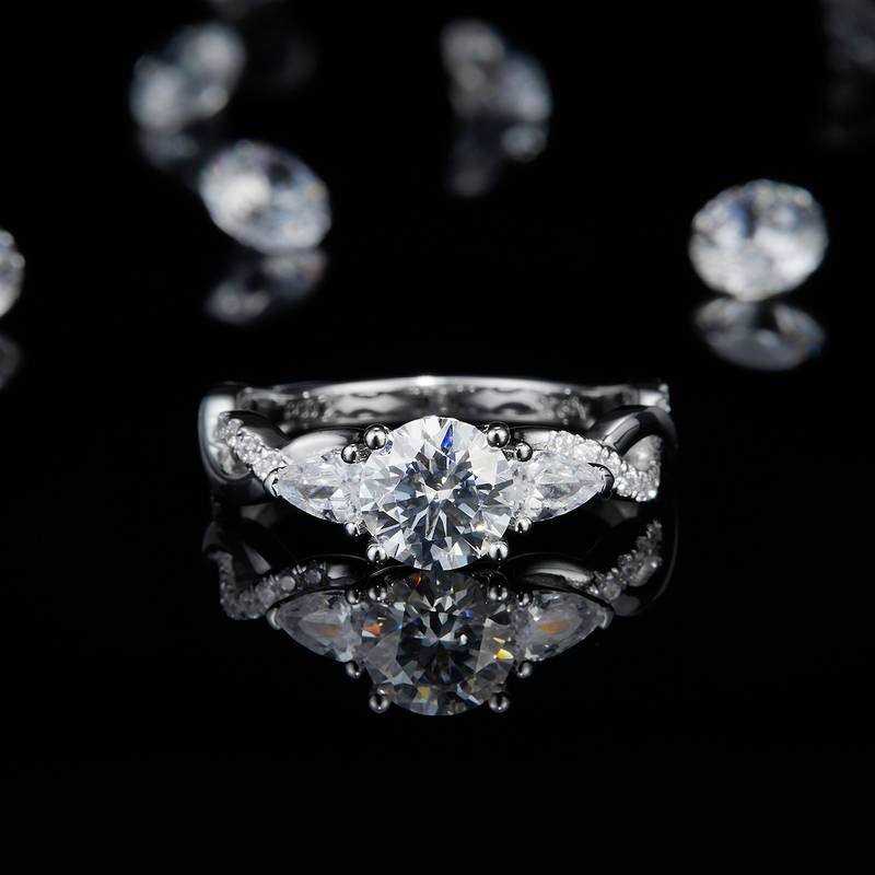单头S925银镀白金Women's Ring定制选款主石Moissanite1.0ct/副石高碳钻
