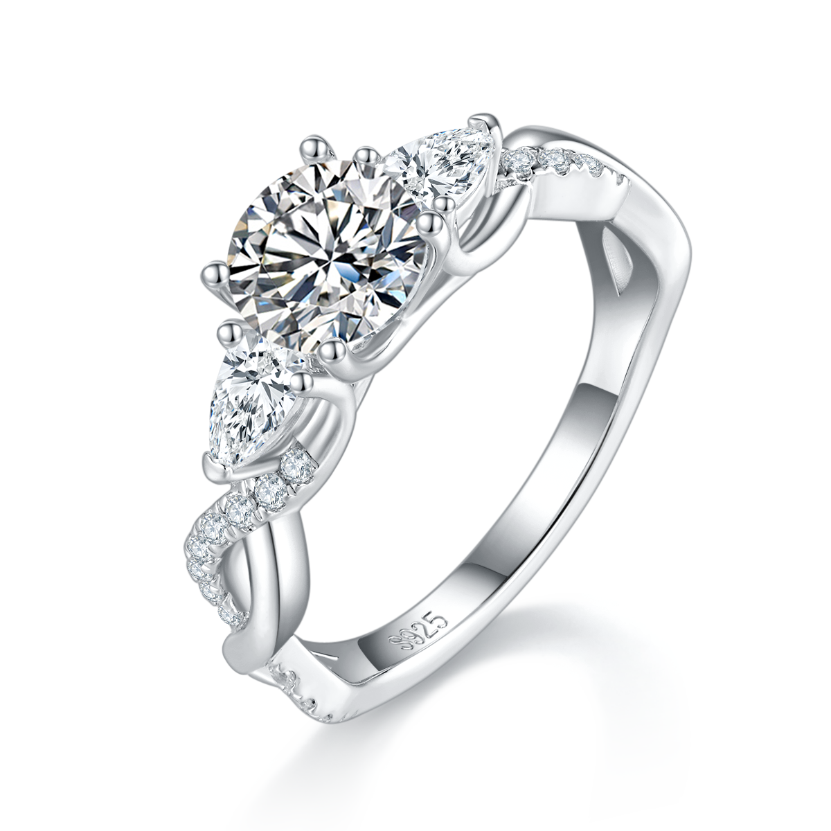 单头S925银镀白金女戒定制选款主石莫桑钻1.0ct/副石高碳钻