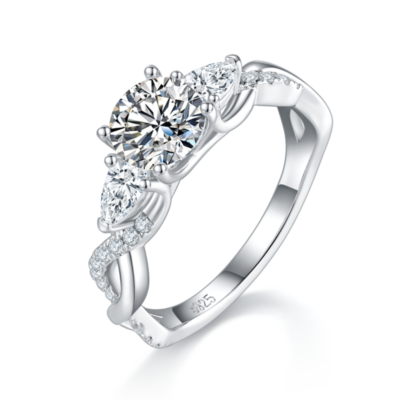 单头S925银镀白金Women's Ring定制选款主石Moissanite1.0ct/副石高碳钻