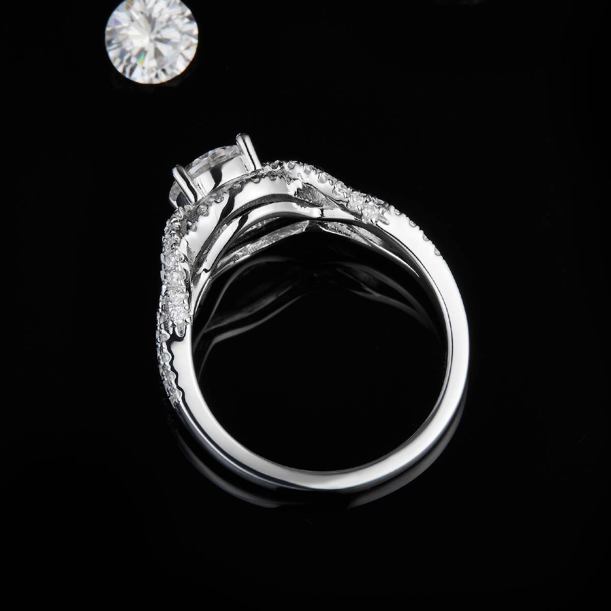 Single Head Women's Ring S925 Silver Plated Platinum Customized Selection Main Stone Moissanite Diamond 1.0ct/Secondary Stone High Carbon Diamond
