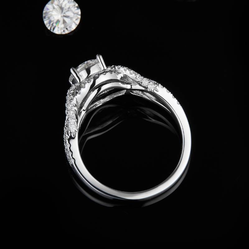 单头Women's RingS925银镀白金定制选款主石Moissanite1.0ct/副石高碳钻