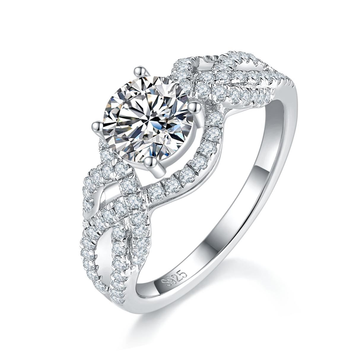 Single Head Women's Ring S925 Silver Plated Platinum Customized Selection Main Stone Moissanite Diamond 1.0ct/Secondary Stone High Carbon Diamond