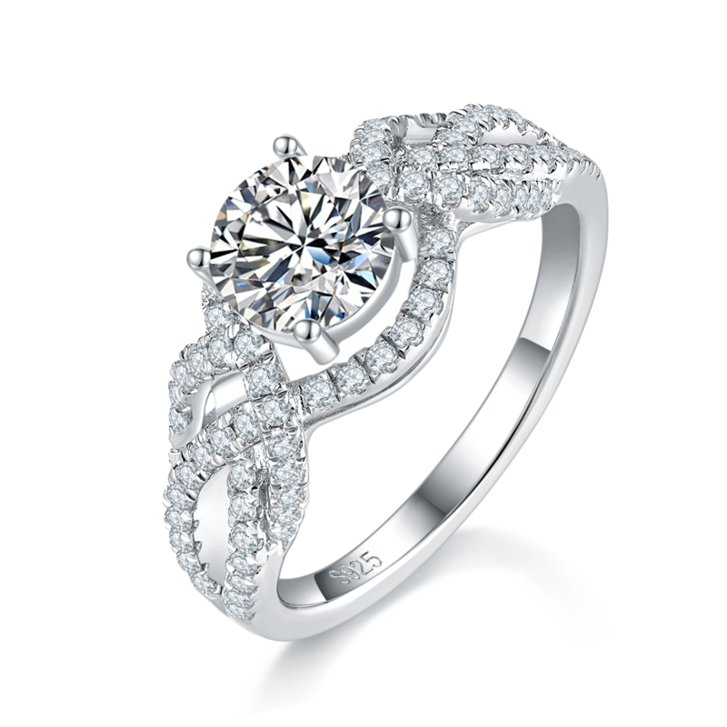 单头Women's RingS925银镀白金定制选款主石Moissanite1.0ct/副石高碳钻