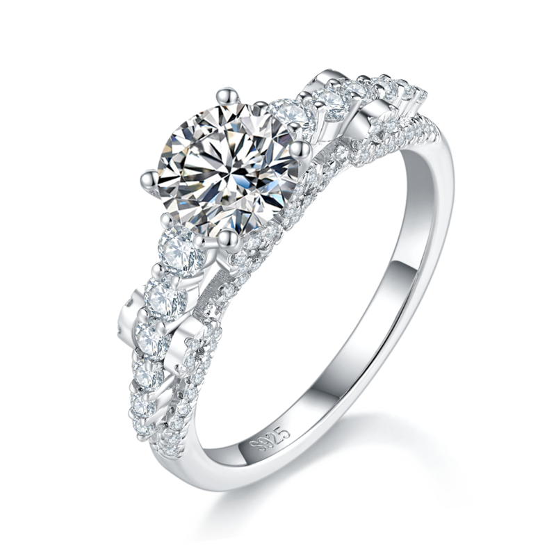单头S925银镀白金Women's Ring定制选款主石Moissanite1.0ct/副石高碳钻