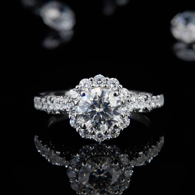 单头S925银镀白金Women's Ring定制选款主石Moissanite1.0ct/副石高碳钻