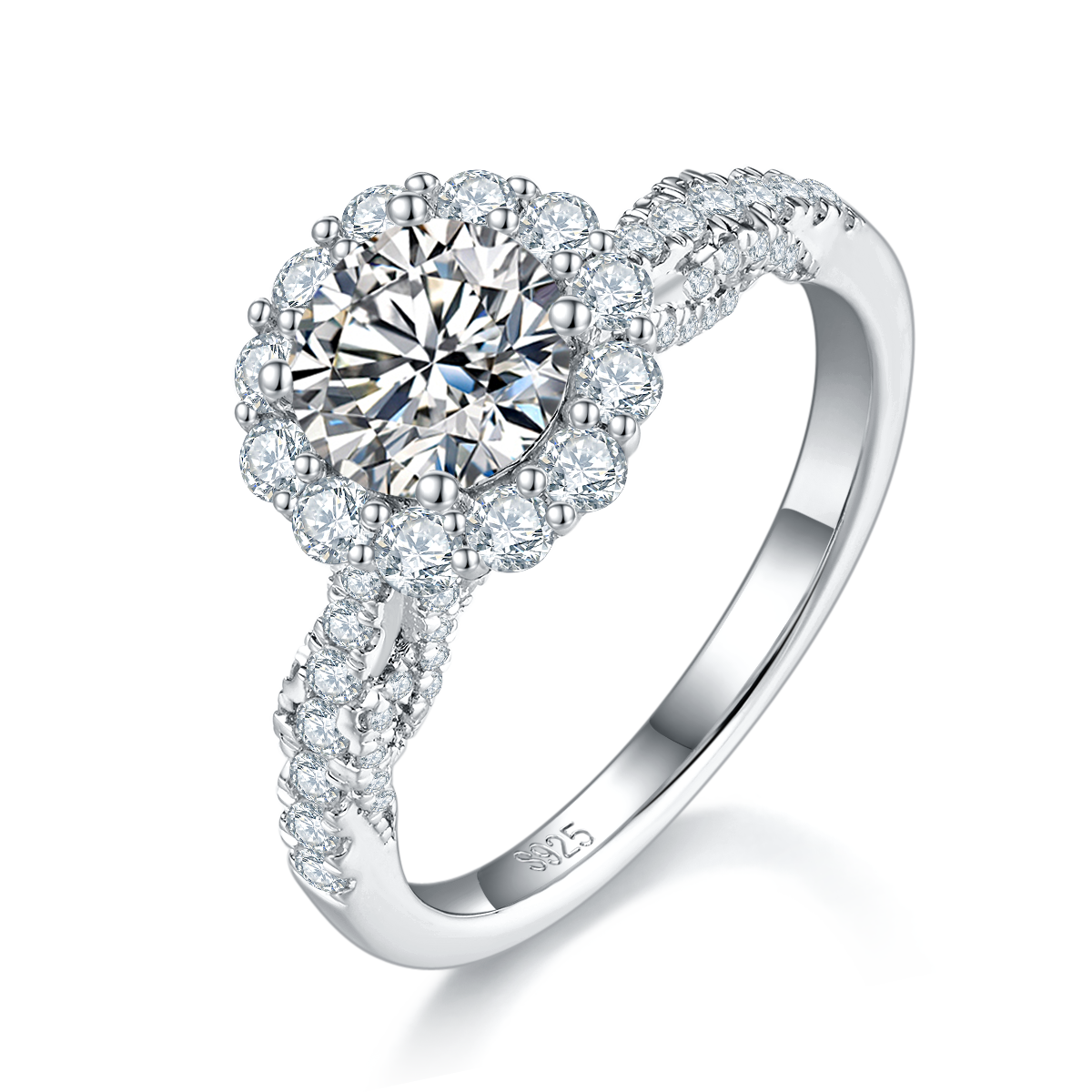 Single Head S925 Silver Plated Platinum Women's Ring Customized Selection Main Stone Moissanite 1.0ct/Secondary Stone High Carbon Diamond