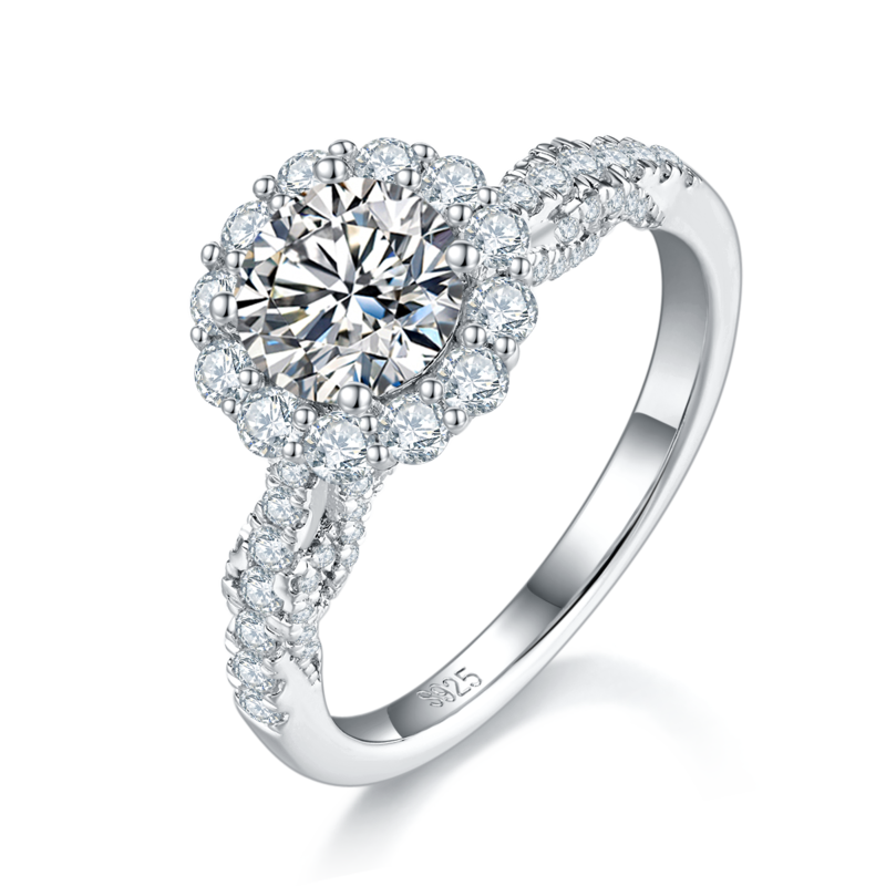 单头S925银镀白金Women's Ring定制选款主石Moissanite1.0ct/副石高碳钻