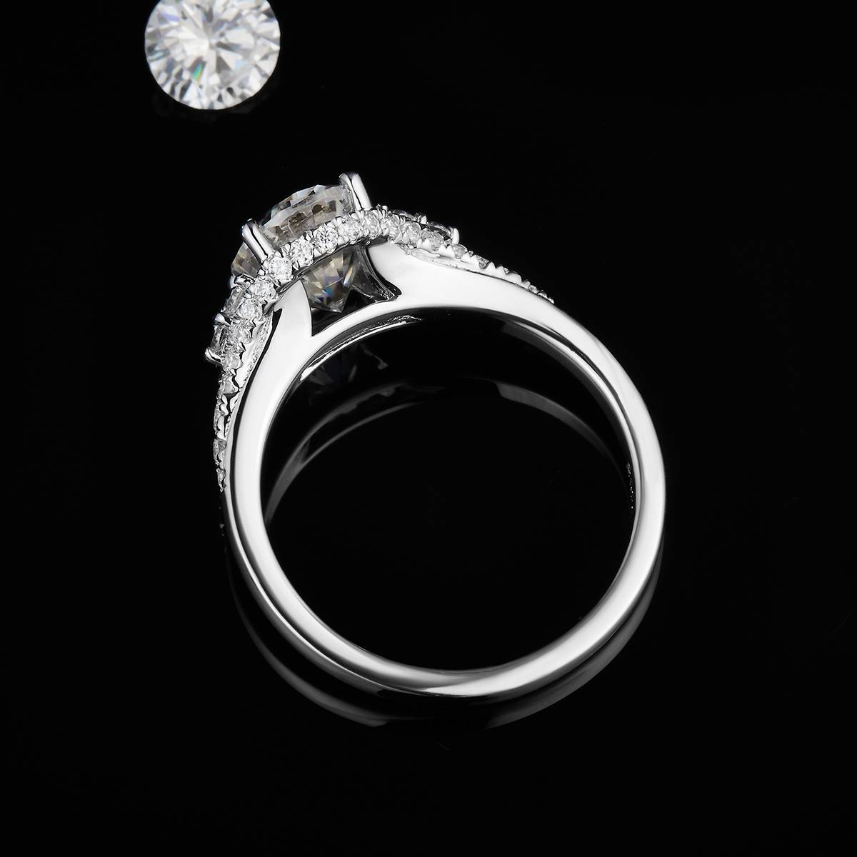 Egg shaped Women's Ring S925 Silver Plated Platinum Customized Selection Main Stone Moissanite Diamond 2.0ct/Secondary Stone High Carbon Diamond