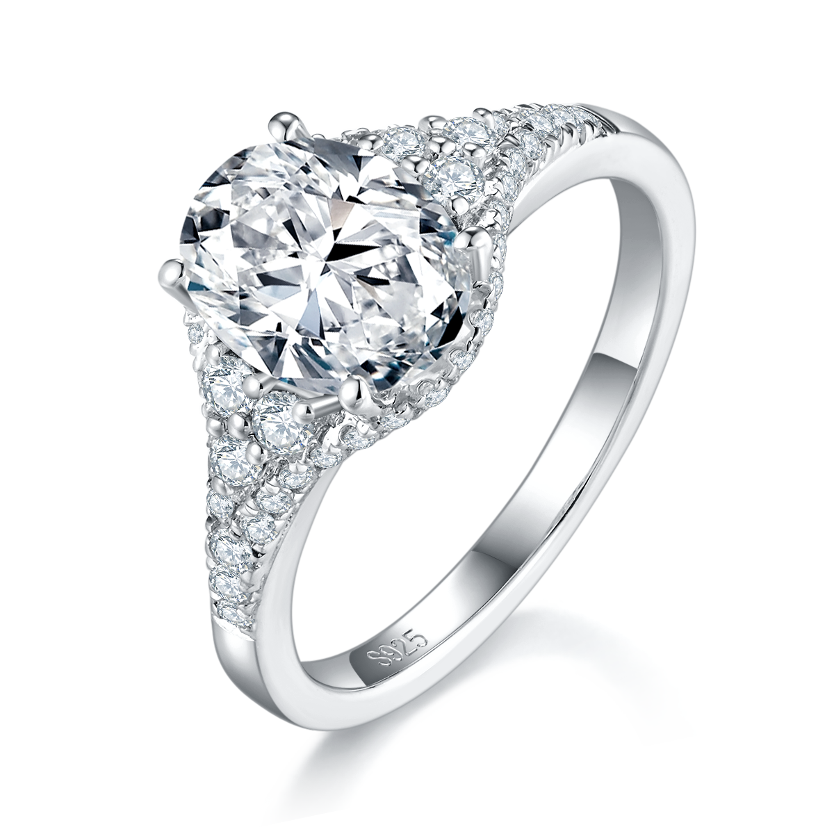 Egg shaped Women's Ring S925 Silver Plated Platinum Customized Selection Main Stone Moissanite Diamond 2.0ct/Secondary Stone High Carbon Diamond
