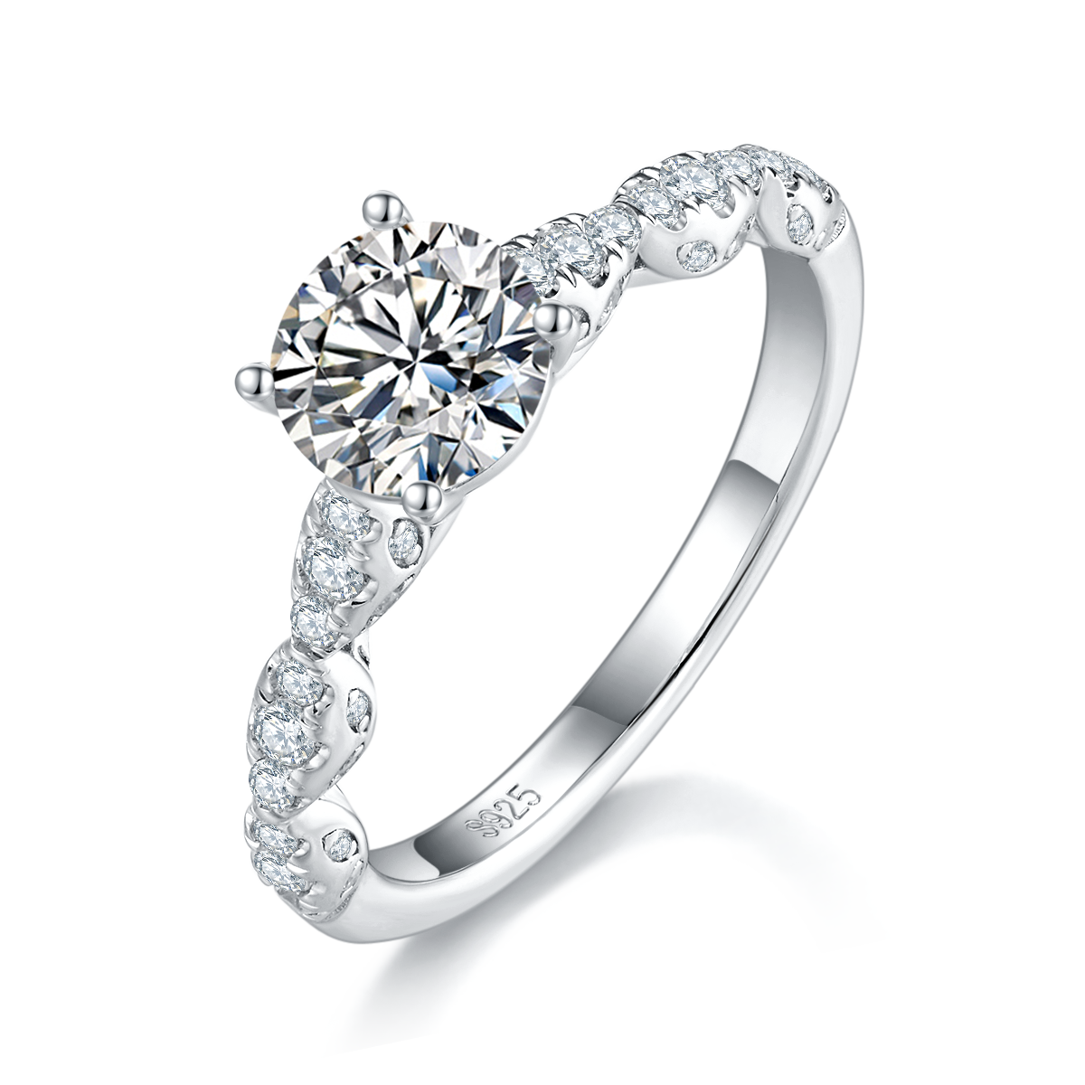 Single Head S925 Silver Plated Platinum Women's Ring Customized Selection Main Stone Moissanite 1.0ct/Secondary Stone High Carbon Diamond