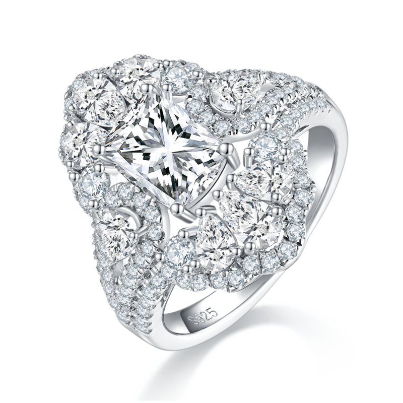 枕形Women's RingS925银镀白金Women's Ring定制选款主石Moissanite2.0ct/副石高碳钻