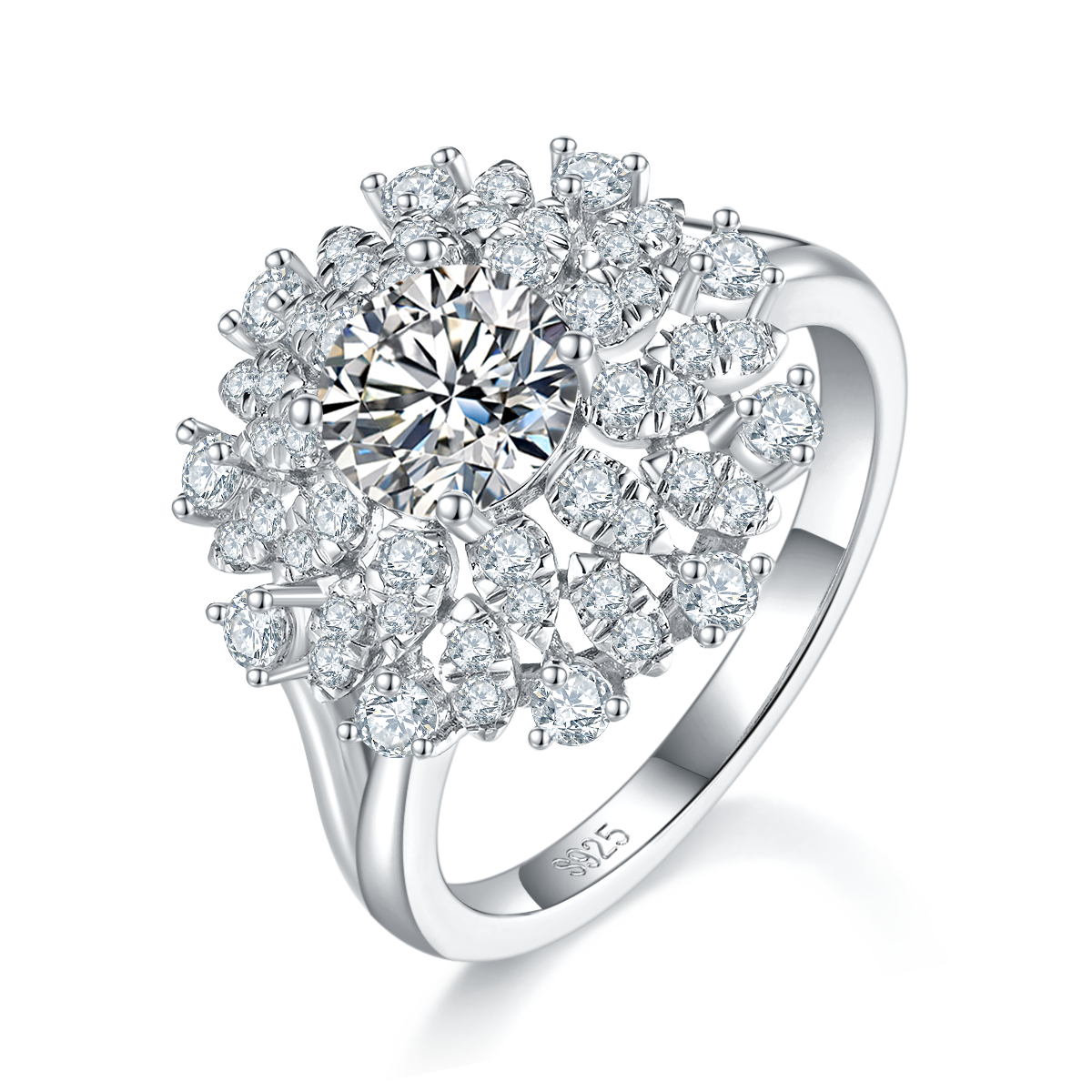 豪华满钻女戒S925银镀白金定制选款主石莫桑钻1.0ct/副石高碳钻
