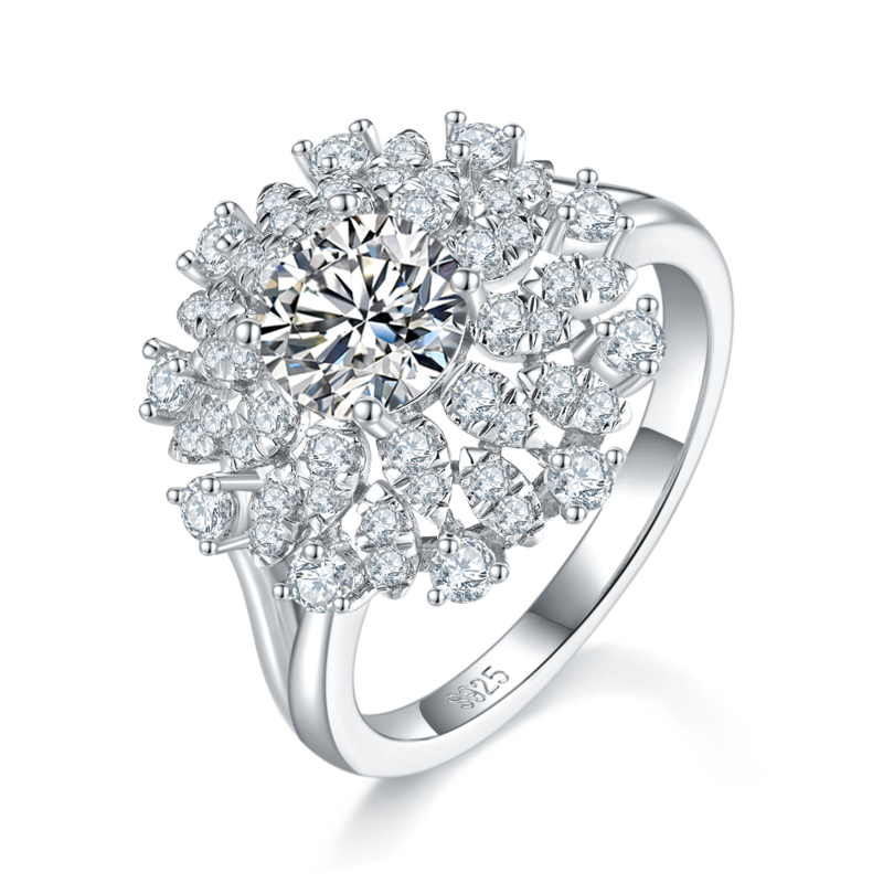 豪华满钻Women's RingS925银镀白金定制选款主石Moissanite1.0ct/副石高碳钻