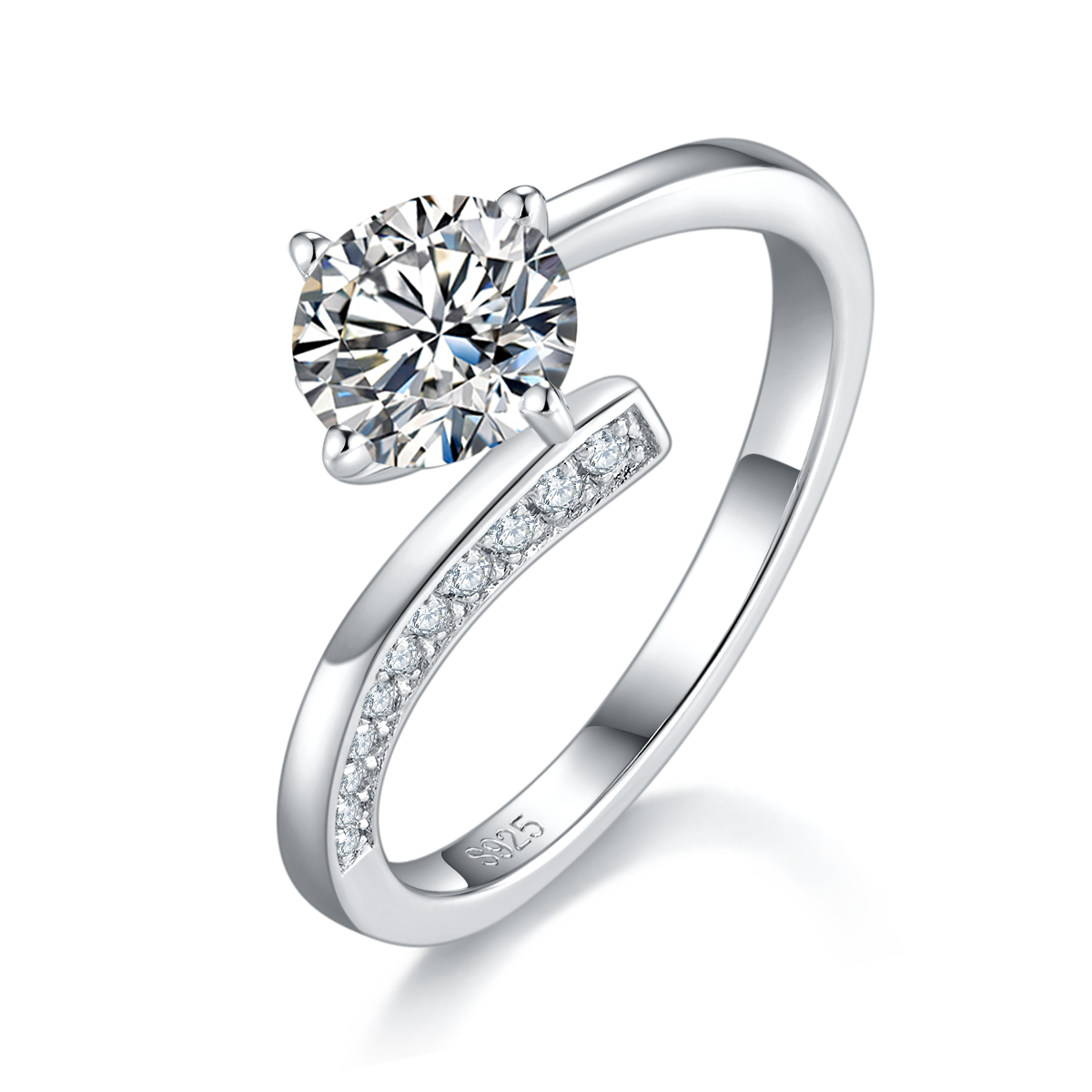 Twisted Arm Women's Ring S925 Silver Plated Platinum Customized Selection Main Stone Moissanite Diamond 1.0ct/Secondary Stone High Carbon Diamond