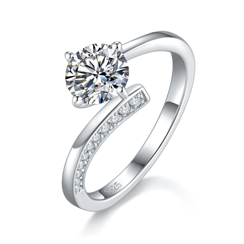 扭臂Women's RingS925银镀白金定制选款主石Moissanite1.0ct/副石高碳钻