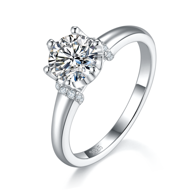 单头Women's RingS925银镀白金定制选款主石Moissanite1.0ct/副石高碳钻