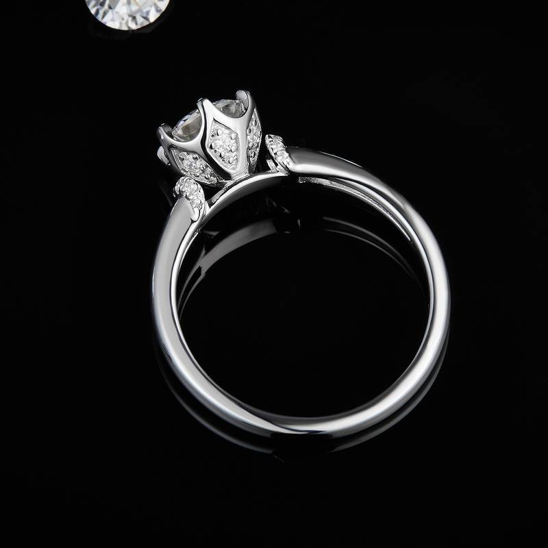 单头Women's RingS925银镀白金定制选款主石Moissanite1.0ct/副石高碳钻