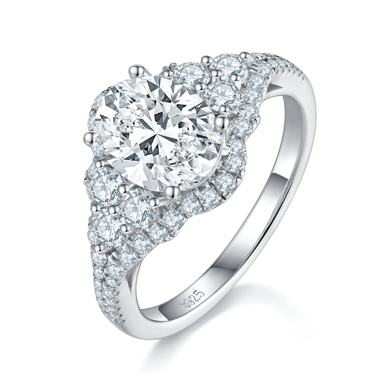 Affordable Luxury蛋形Women's RingS925银镀白金定制选款主石Moissanite2.0ct/副石高碳钻