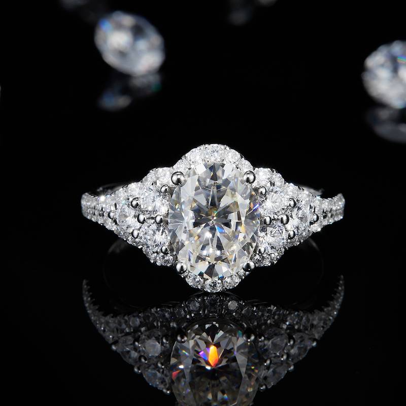 Affordable Luxury蛋形Women's RingS925银镀白金定制选款主石Moissanite2.0ct/副石高碳钻