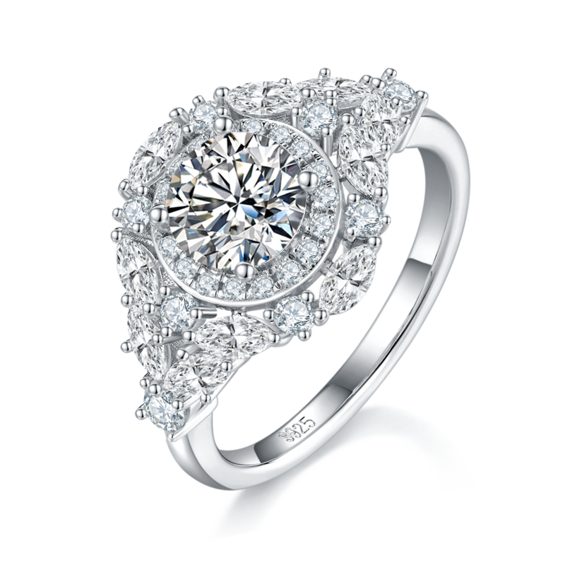 Affordable Luxury满钻圆包Women's RingS925银镀白金定制选款主石Moissanite1.0ct/副石高碳钻